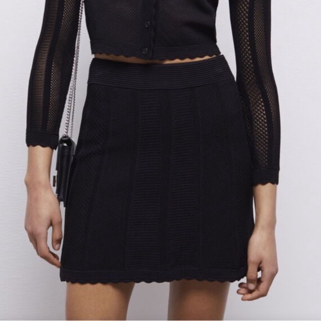 The Kooples A-Line Flair Pleated Knit Women's Black Skirt Medium
